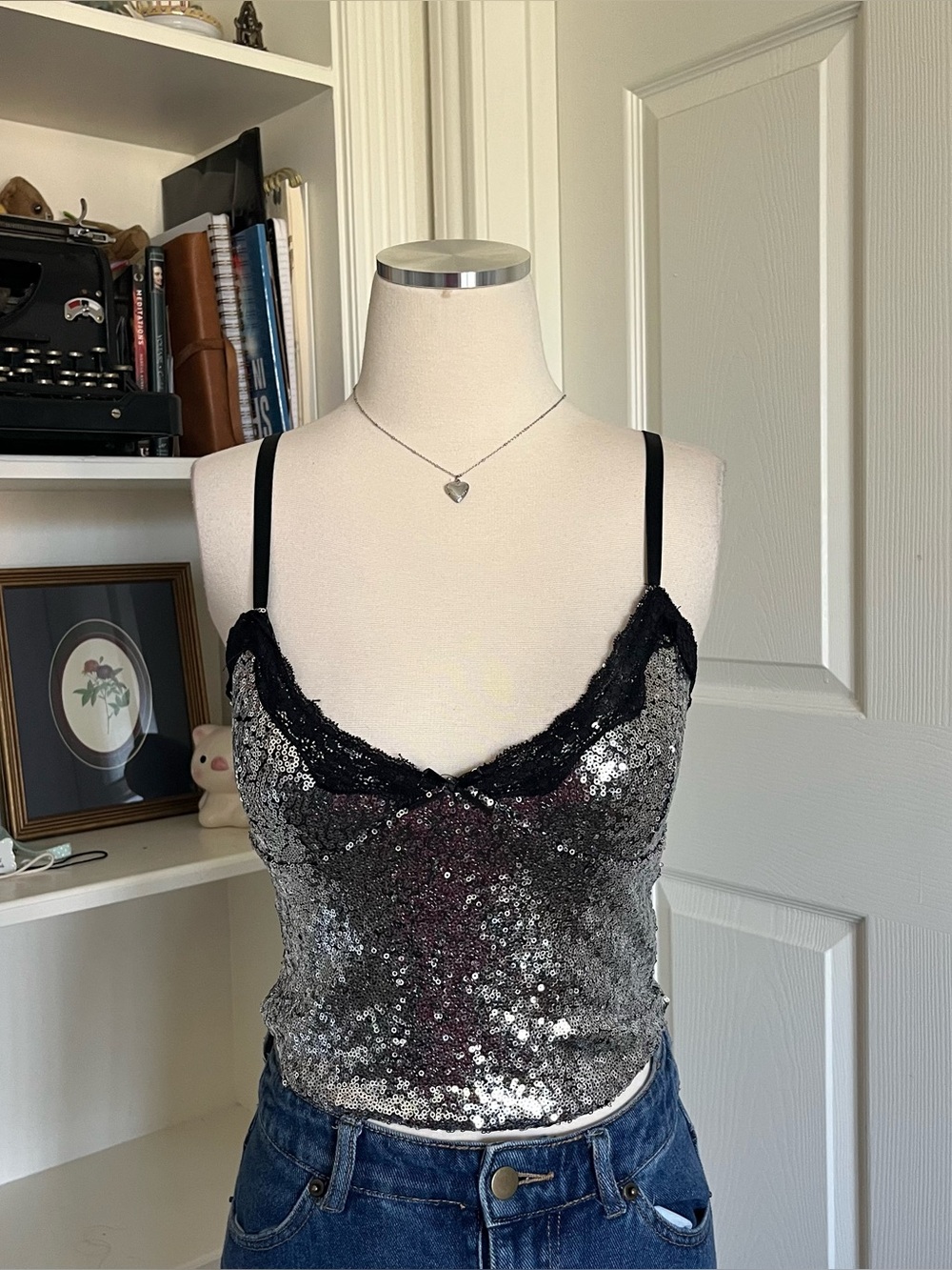 no boundaries sequin lace cami top